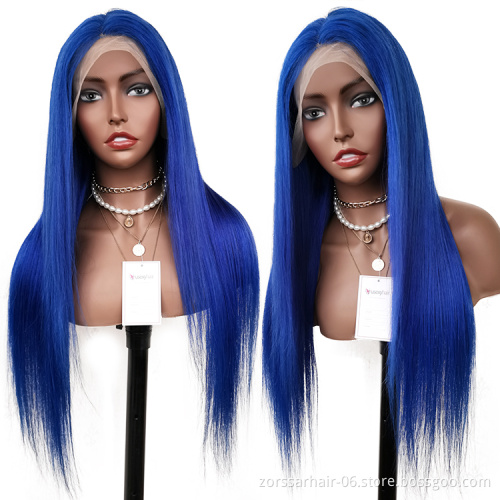 Wig Vendors Wholesale Price Blue Colored Virgin Brazilian Hair Wigs 100 Human Hair Lace Front Transparent HD Lace Frontal Wigs